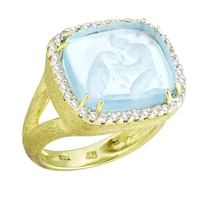 Ganymede with Eagle Venetian Glass Ring with .37pt Diamond Halo