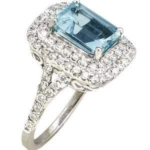 White Gold 1.90ct Aquamarine Emerald Cut Ring with .80pts Diamonds
