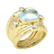 Blue Topaz Cabochon Ring with Hammered Texture and .24pts Diamonds