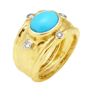 Sleeping Beauty Turquoise Hammered Texture Ring with .24cts Diamonds