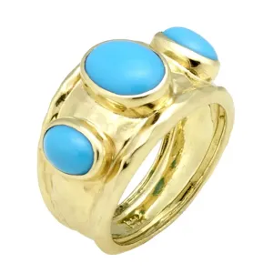 Three Stone Hammered Texture Sleeping Beauty Turquoise Ring