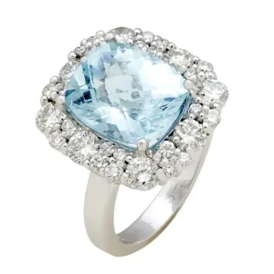 White Gold 4.82ct Checkerboard Aquamarine Ring with 1.80cts Diamonds