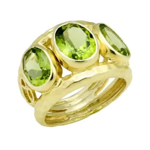 Hammered Textured Three Stone Peridot Ring