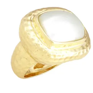Hammered Texture Ring with Bezel Set Cushion Mabe Pearl