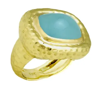 Hammered Textured Aquamarine Cabochon Ring