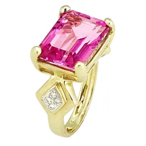 The Emerald Cut Pink Topaz Ring with .08pts of Pave Set Diamonds