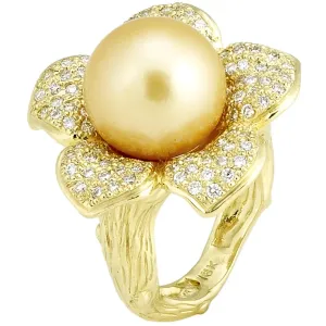 Flower Petal Ring with .92pts Diamonds and South Sea Pearl