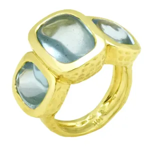 Three Stone Aquamarine Buff Cut Cabochon Ring