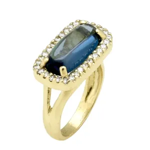London Blue Topaz Cabochon Bar Shaped Ring with .50cts Diamonds