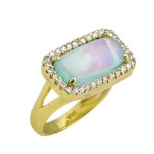 Ethiopian Opal Bar Ring with .50pts Diamonds