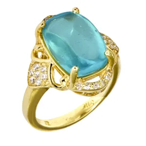 Aquamarine Buff Cut Cabochon Ring with .26pts Diamonds