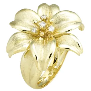 Larger Florentine Textured Lily Ring with .14pts Diamonds