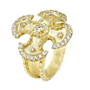 Maltese Cross Ring with Florentine Texture with .45cts Diamonds