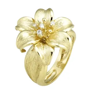 Smaller Florentine Textured Lily Ring with .08pts Diamonds