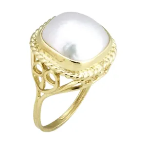 Filigree Ring with Bezel Set 12x12mm Cushion Mabe Pearl