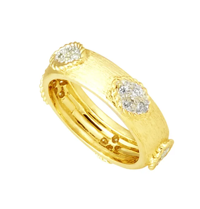 Band with Florentine Texture, Twist Rope Design, and .20pts of Pave Set Diamonds - Image 2