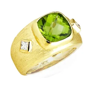 Florentine Textured Peridot Ring with .30pts Diamonds