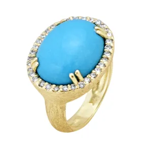 Florentine Textured Sleeping Beauty Turquoise Ring with .34pts Diamonds