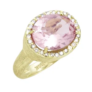 Florentine Textured 4.70ct Morganite Ring with .28pts Diamonds