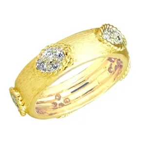 Band with Florentine Texture, Twist Rope Design, and .20pts of Pave Set Diamonds