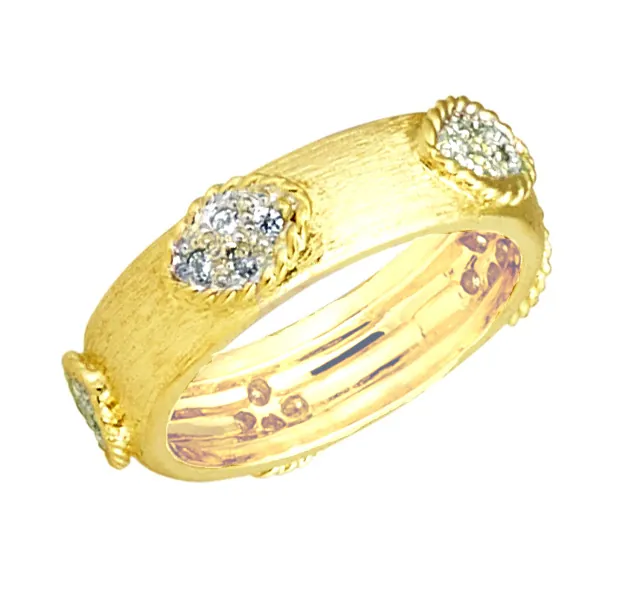 Band with Florentine Texture, Twist Rope Design, and .20pts of Pave Set Diamonds
