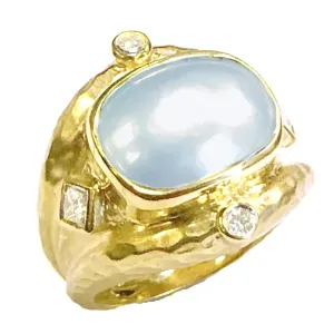 Hammered Mabe Pearl Ring with .40pts Diamonds